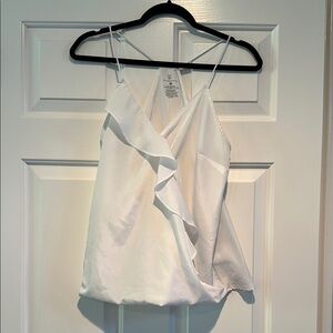 New York & Company Cream Asymmetrical Ruffled Camisole